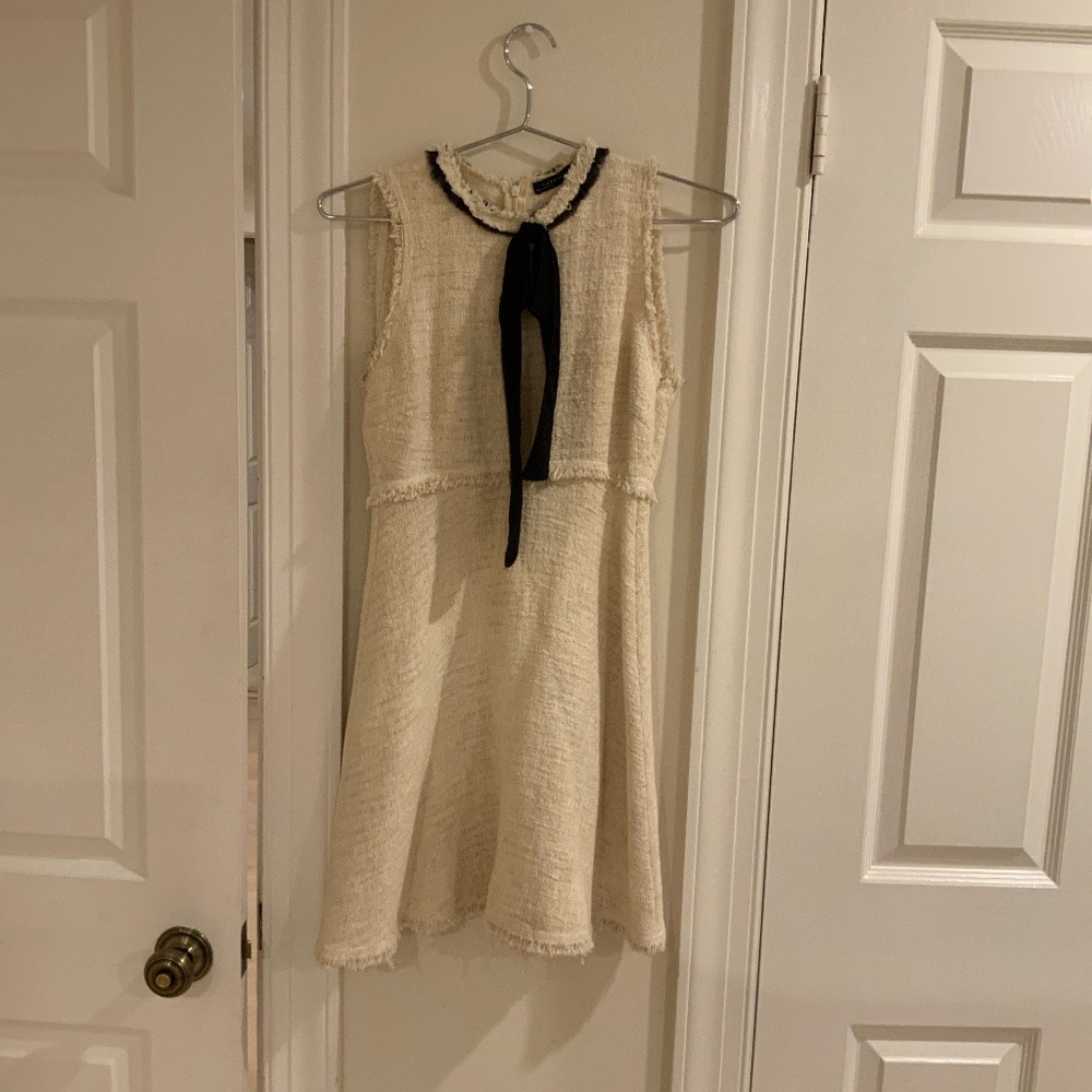 ZARA Tweed Boucle Mini Dress with Bow, size xs